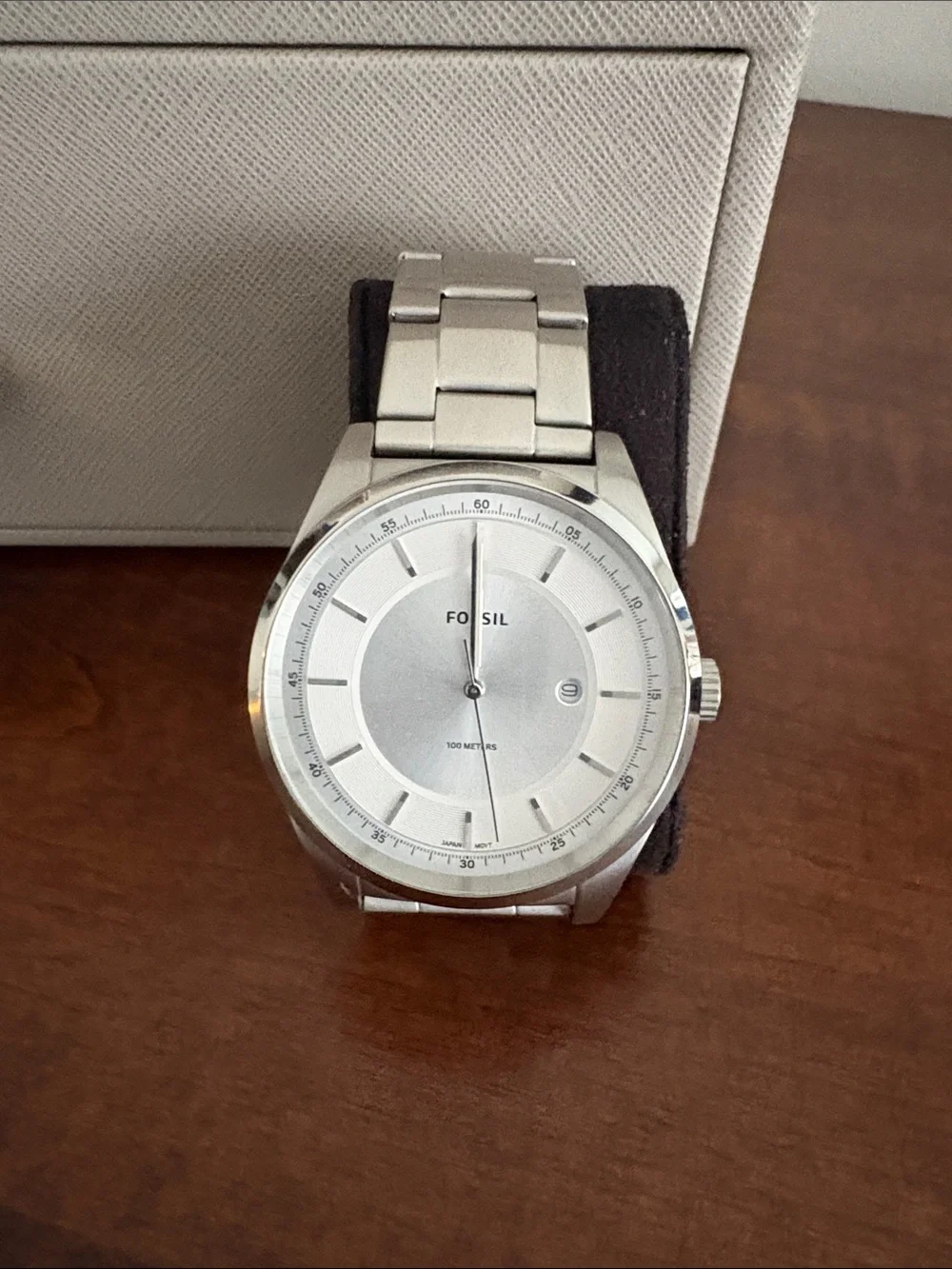 Fossil Men’s Silver Stainless Steel Bracelet Watch with White Dial